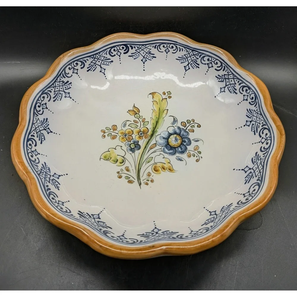 Talavera Hand Painted Mexican Pottery Scalloped Floral Serving Bowl Wall Plate
